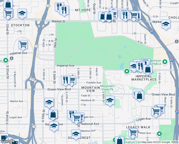 map of restaurants, bars, coffee shops, grocery stores, and more near 3891 Superba Street in San Diego