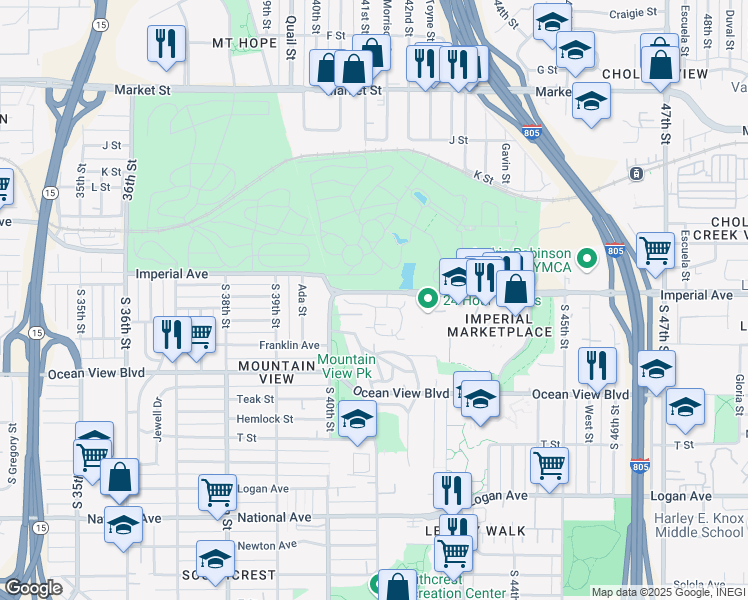 map of restaurants, bars, coffee shops, grocery stores, and more near 4060 Messina Drive in San Diego