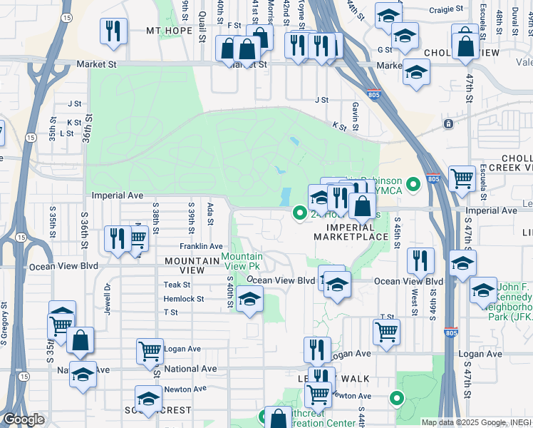 map of restaurants, bars, coffee shops, grocery stores, and more near 4066 Messina Drive in San Diego