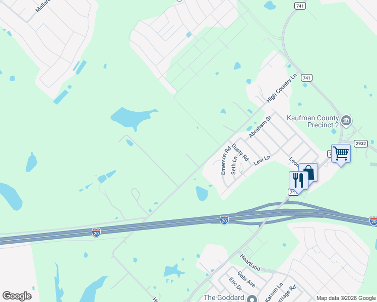map of restaurants, bars, coffee shops, grocery stores, and more near 10125 High Country Lane in Forney