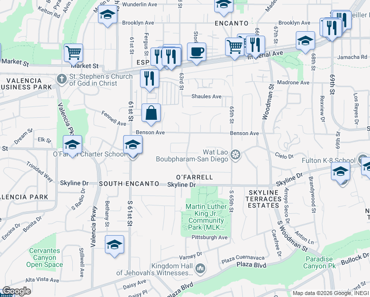map of restaurants, bars, coffee shops, grocery stores, and more near 163 Henson Street in San Diego