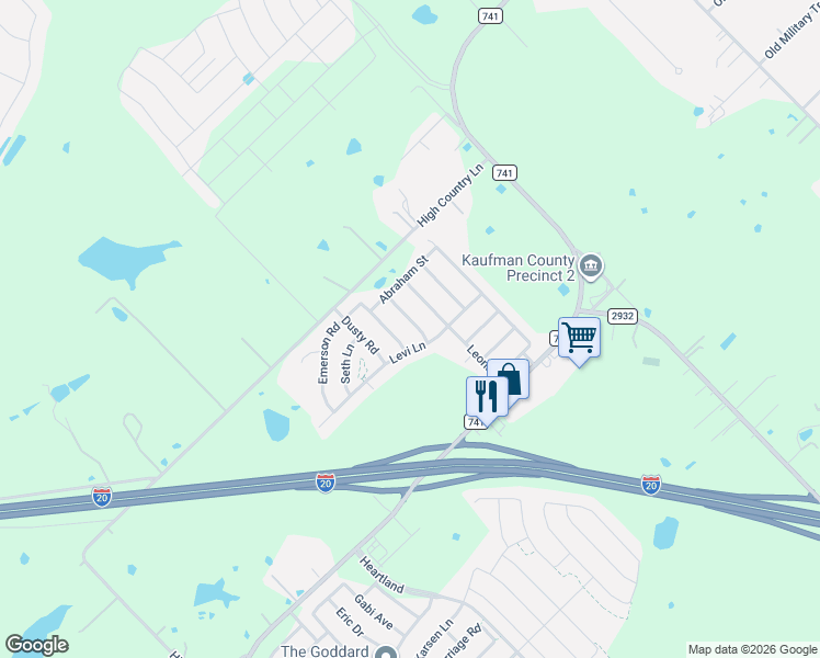 map of restaurants, bars, coffee shops, grocery stores, and more near 2460 Monty Street in Forney