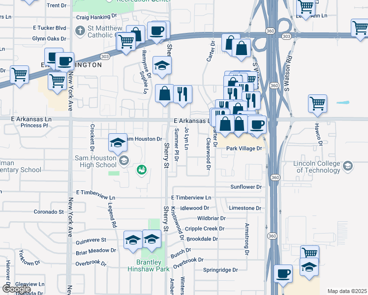 map of restaurants, bars, coffee shops, grocery stores, and more near 2403 Summer Place Drive in Arlington