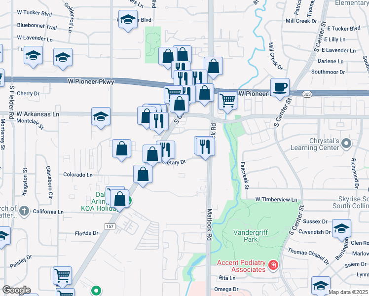 map of restaurants, bars, coffee shops, grocery stores, and more near 800 Orthopedic Way in Arlington