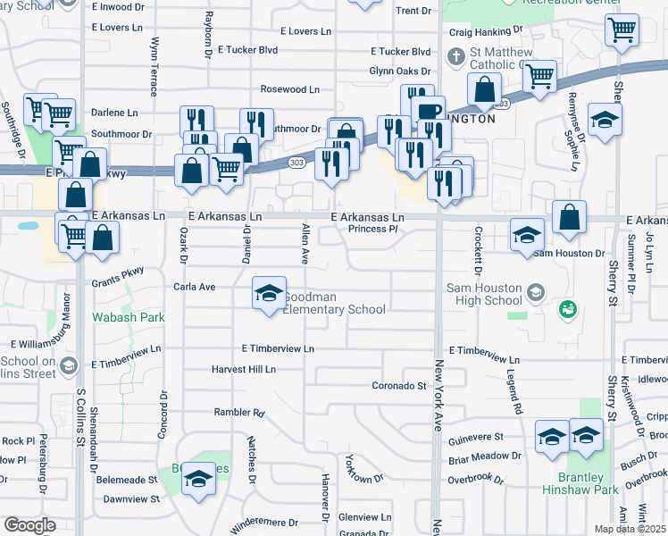 map of restaurants, bars, coffee shops, grocery stores, and more near 1607 Shelmar Court in Arlington