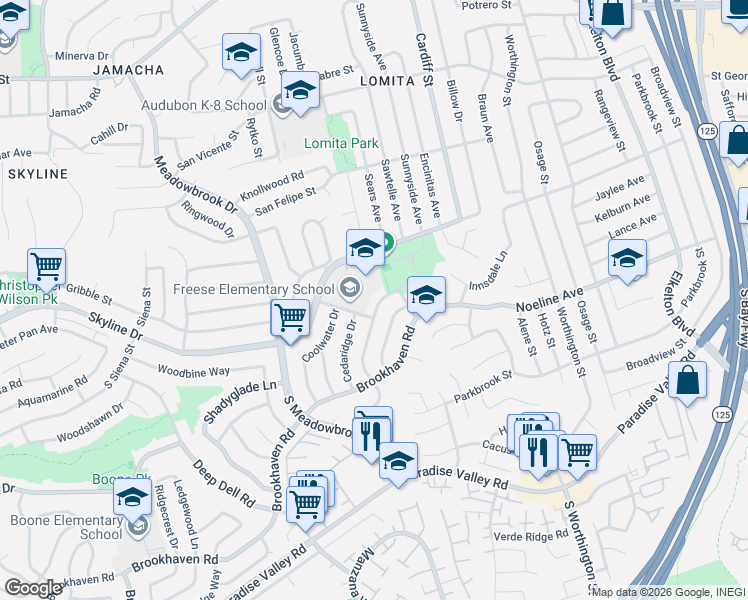 map of restaurants, bars, coffee shops, grocery stores, and more near 136 Royal Oak Drive in San Diego
