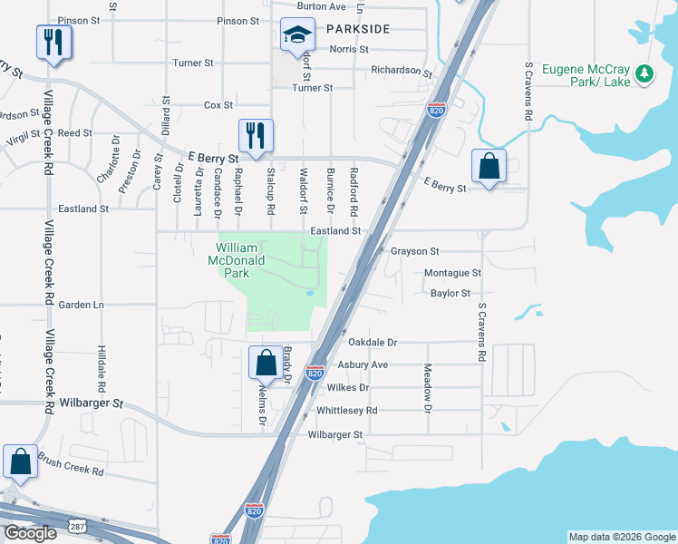 map of restaurants, bars, coffee shops, grocery stores, and more near 4000 East Loop 820 South in Fort Worth
