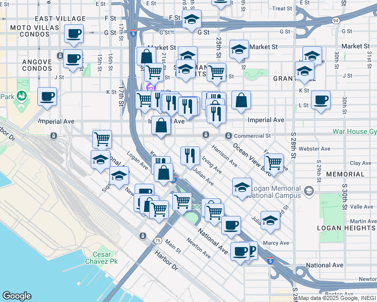 map of restaurants, bars, coffee shops, grocery stores, and more near 1859-61 Irving Avenue in San Diego