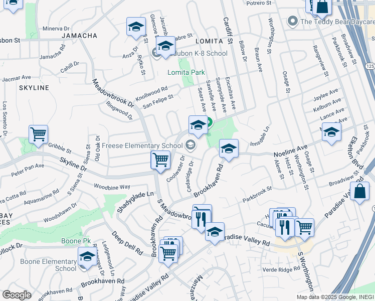 map of restaurants, bars, coffee shops, grocery stores, and more near 8140 Greenlawn Drive in San Diego