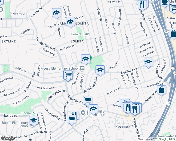 map of restaurants, bars, coffee shops, grocery stores, and more near 136 Royal Oak Drive in San Diego