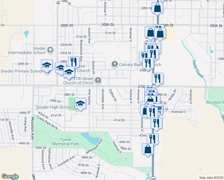 map of restaurants, bars, coffee shops, grocery stores, and more near 3701-3899 Highland Dr in Snyder