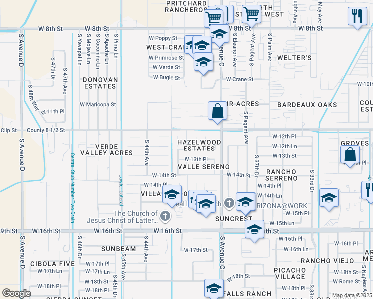 map of restaurants, bars, coffee shops, grocery stores, and more near 1298 South 42nd Avenue in Yuma