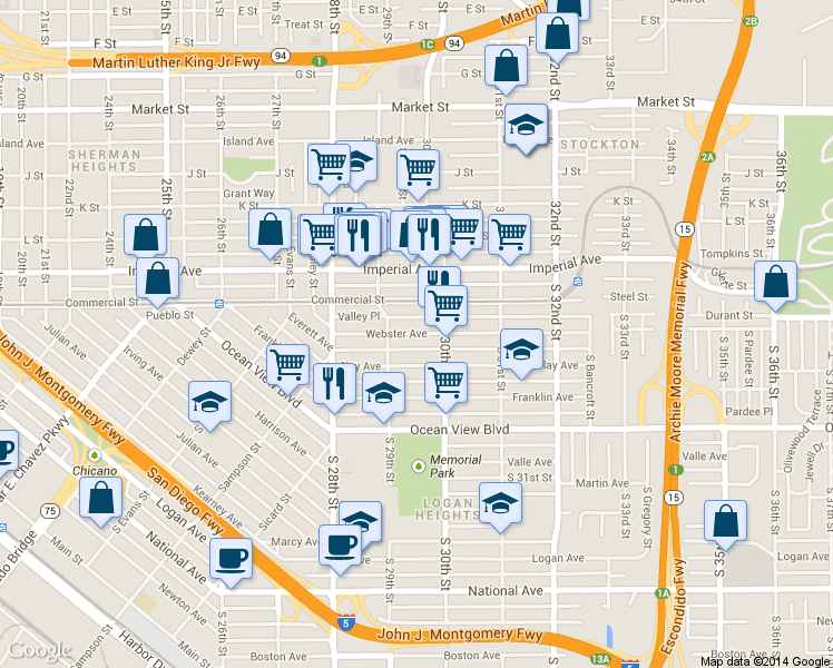 map of restaurants, bars, coffee shops, grocery stores, and more near 2958 Webster Avenue in San Diego