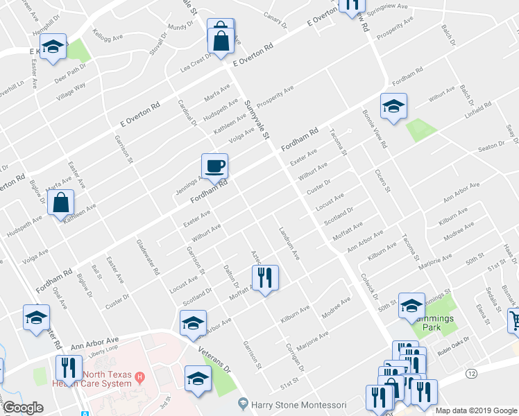 map of restaurants, bars, coffee shops, grocery stores, and more near 2626 Wilhurt Avenue in Dallas