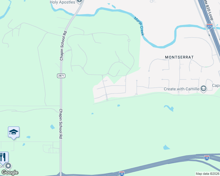 map of restaurants, bars, coffee shops, grocery stores, and more near 100 Farm to Market Road 2871 in Fort Worth