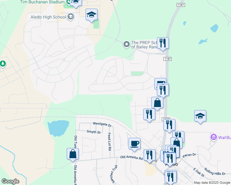 map of restaurants, bars, coffee shops, grocery stores, and more near 508 Prairie Run in Aledo