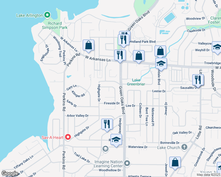map of restaurants, bars, coffee shops, grocery stores, and more near 5606 Ember Court in Arlington