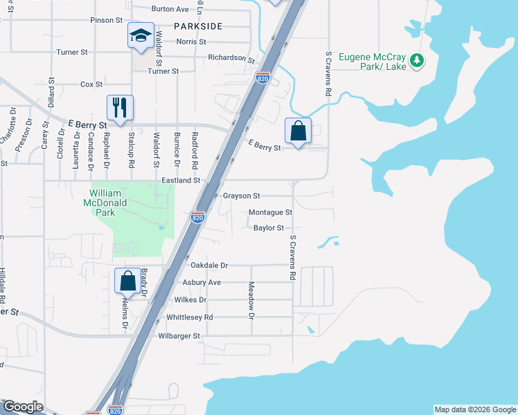map of restaurants, bars, coffee shops, grocery stores, and more near 5825 Montague Street in Fort Worth