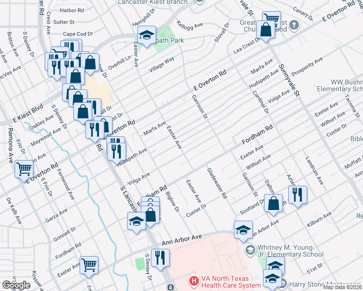 map of restaurants, bars, coffee shops, grocery stores, and more near 2202 Kathleen Avenue in Dallas
