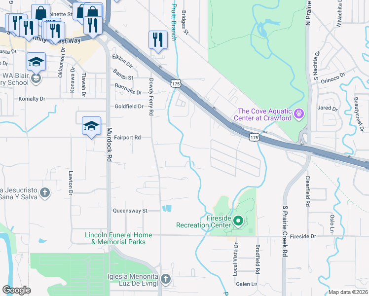 map of restaurants, bars, coffee shops, grocery stores, and more near 8354 Kingsfield Road in Dallas