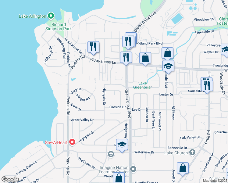 map of restaurants, bars, coffee shops, grocery stores, and more near 5606 Ember Court in Arlington