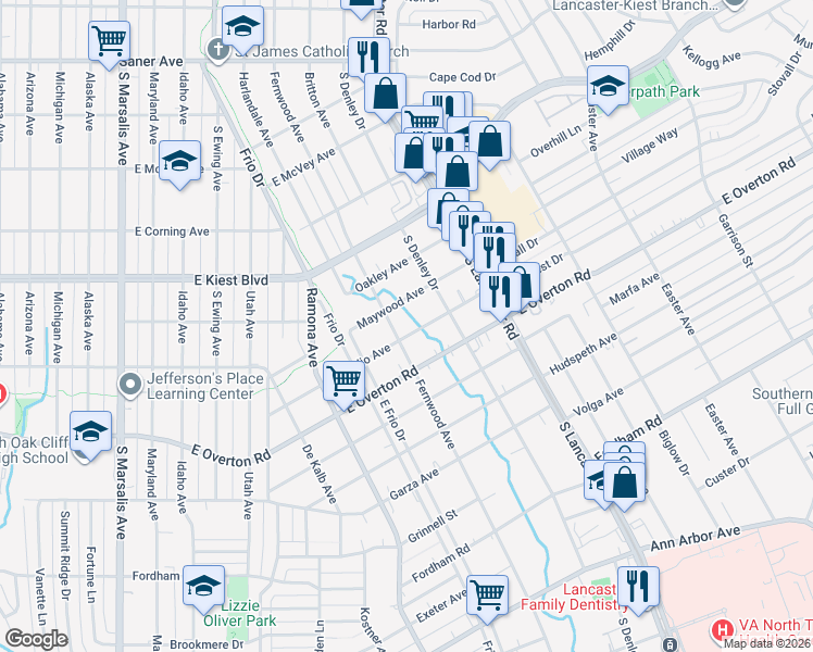 map of restaurants, bars, coffee shops, grocery stores, and more near 1434 Maywood Avenue in Dallas