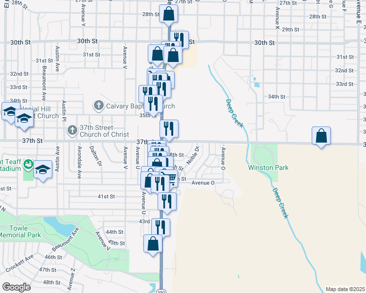 map of restaurants, bars, coffee shops, grocery stores, and more near 1734 37th Street in Snyder