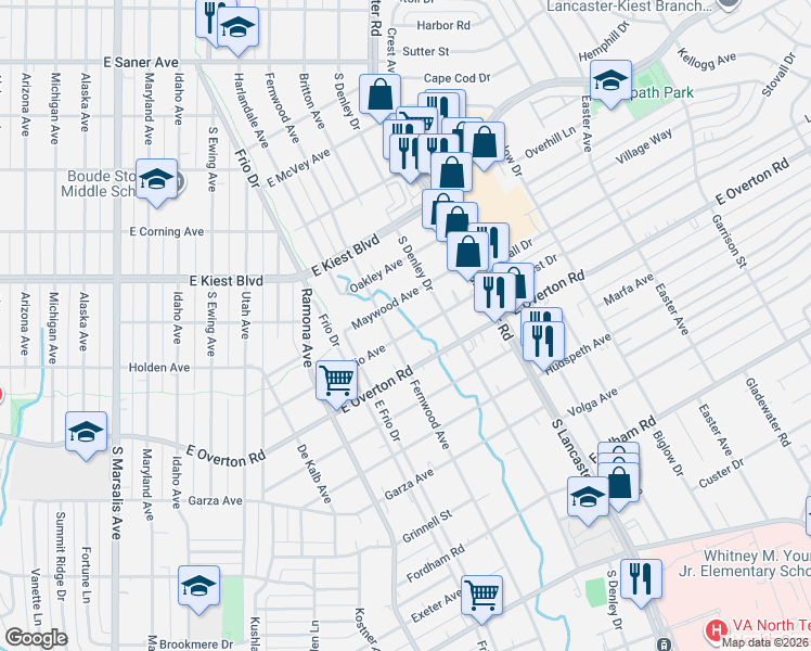 map of restaurants, bars, coffee shops, grocery stores, and more near 1631 Presidio Avenue in Dallas