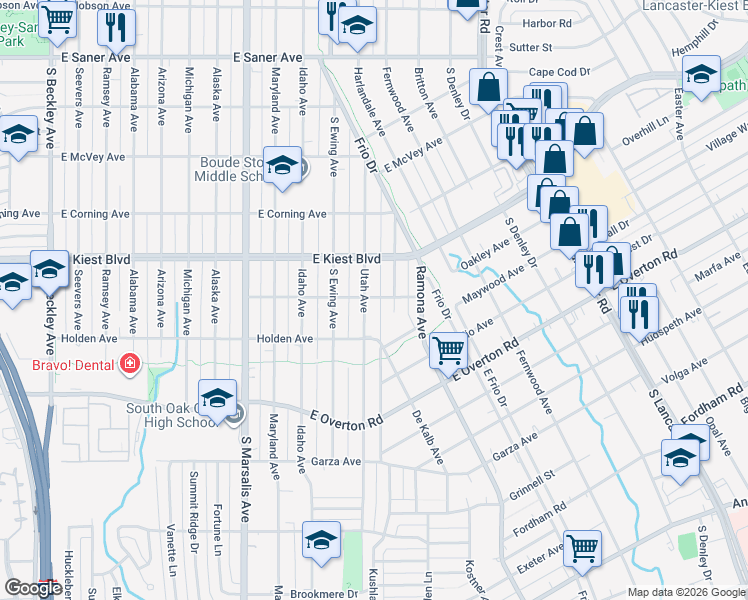 map of restaurants, bars, coffee shops, grocery stores, and more near 3239 Nebraska Avenue in Dallas
