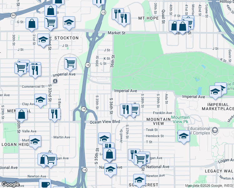 map of restaurants, bars, coffee shops, grocery stores, and more near 220 Southlook Avenue in San Diego