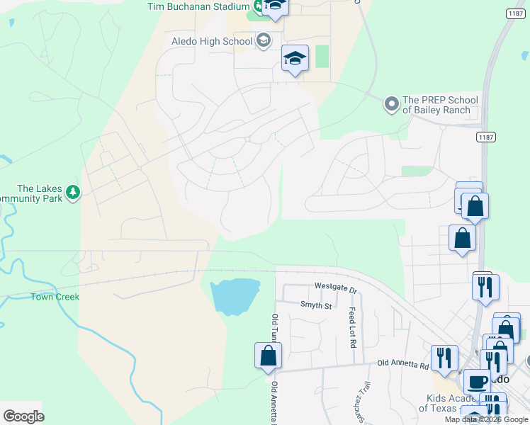 map of restaurants, bars, coffee shops, grocery stores, and more near 208 Catbird Trail in Aledo
