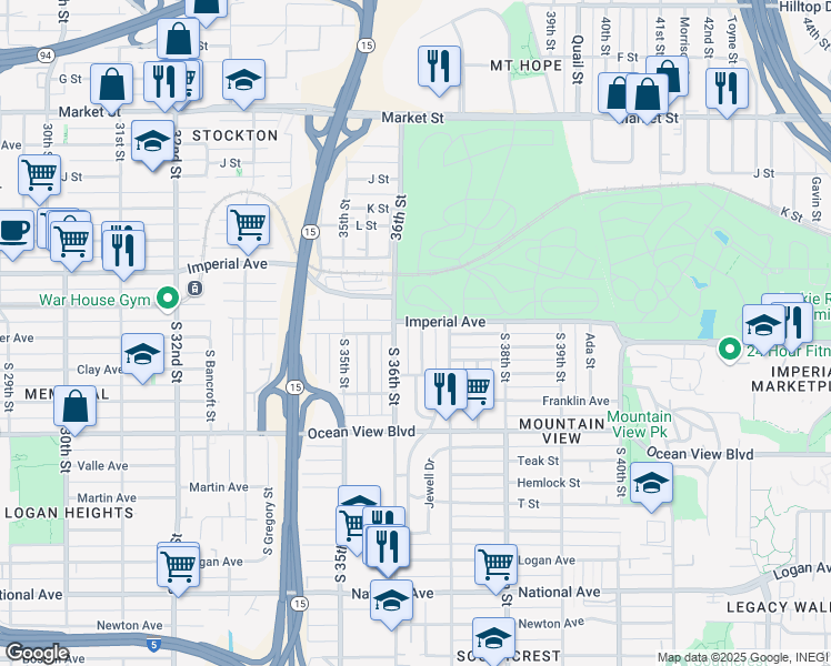 map of restaurants, bars, coffee shops, grocery stores, and more near 220 Southlook Avenue in San Diego