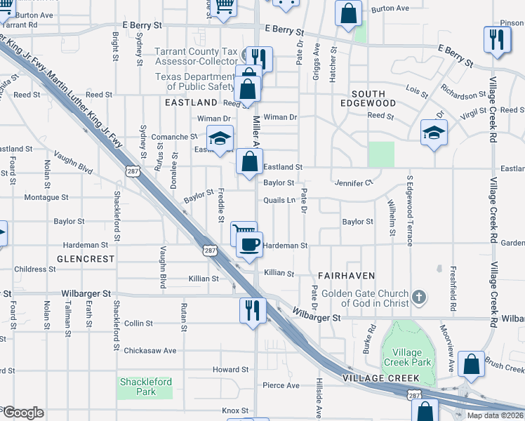 map of restaurants, bars, coffee shops, grocery stores, and more near in Fort Worth