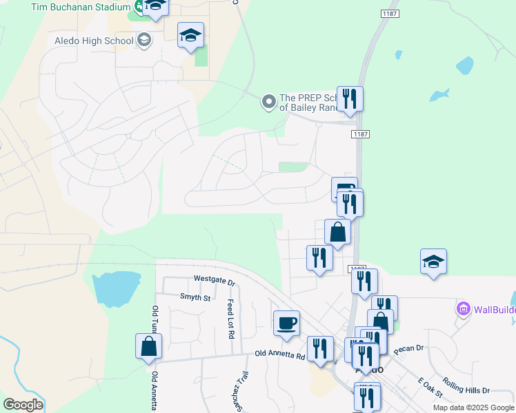 map of restaurants, bars, coffee shops, grocery stores, and more near 508 Prairie Run in Aledo