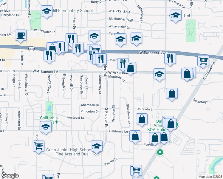 map of restaurants, bars, coffee shops, grocery stores, and more near 2418 Kingston Street in Arlington