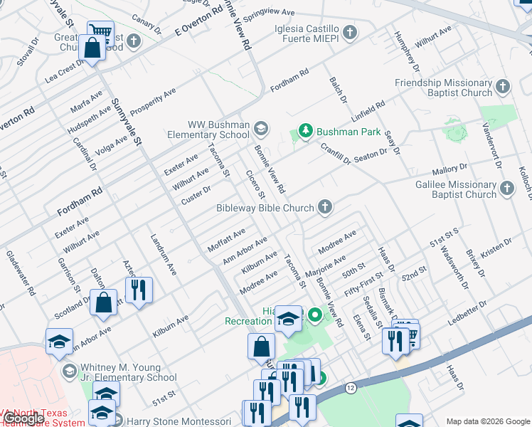 map of restaurants, bars, coffee shops, grocery stores, and more near 4421 Cicero Street in Dallas