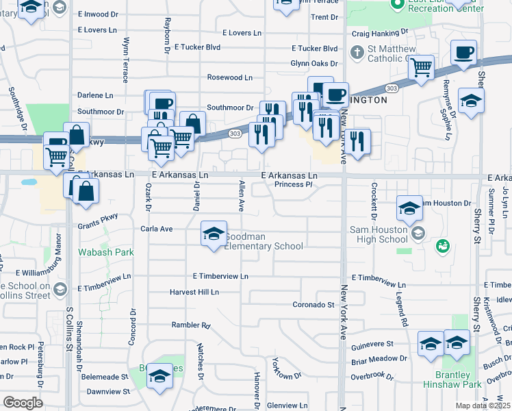 map of restaurants, bars, coffee shops, grocery stores, and more near 1607 Shelmar Court in Arlington