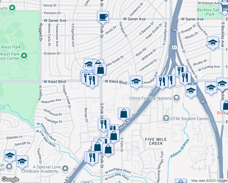 map of restaurants, bars, coffee shops, grocery stores, and more near 3231 South Tyler Street in Dallas