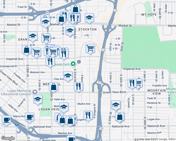 map of restaurants, bars, coffee shops, grocery stores, and more near 142 South 33rd Street in San Diego