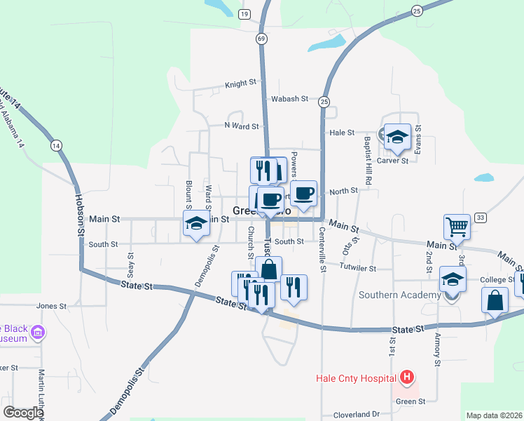 map of restaurants, bars, coffee shops, grocery stores, and more near in Greensboro