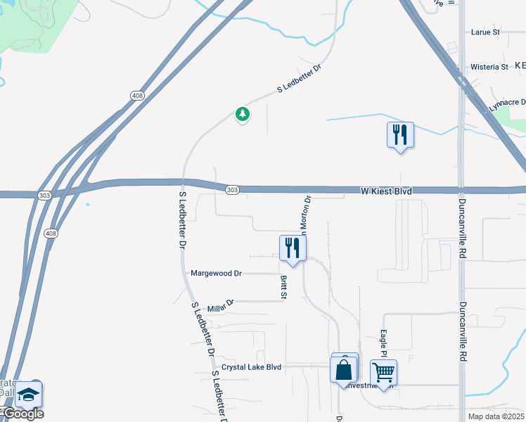 map of restaurants, bars, coffee shops, grocery stores, and more near 3333 Dan Morton Drive in Dallas