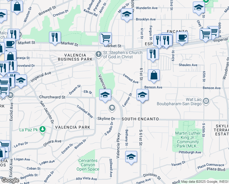 map of restaurants, bars, coffee shops, grocery stores, and more near 5922 Flipper Drive in San Diego