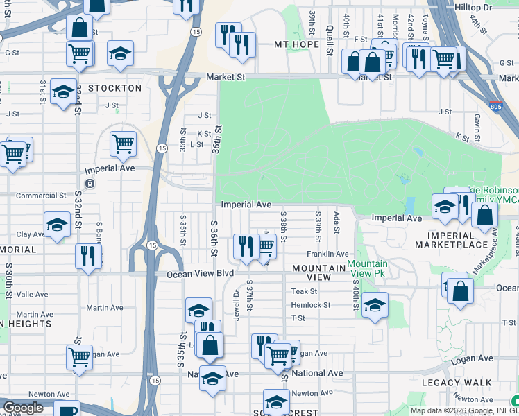 map of restaurants, bars, coffee shops, grocery stores, and more near 3726 Clinton Street in San Diego