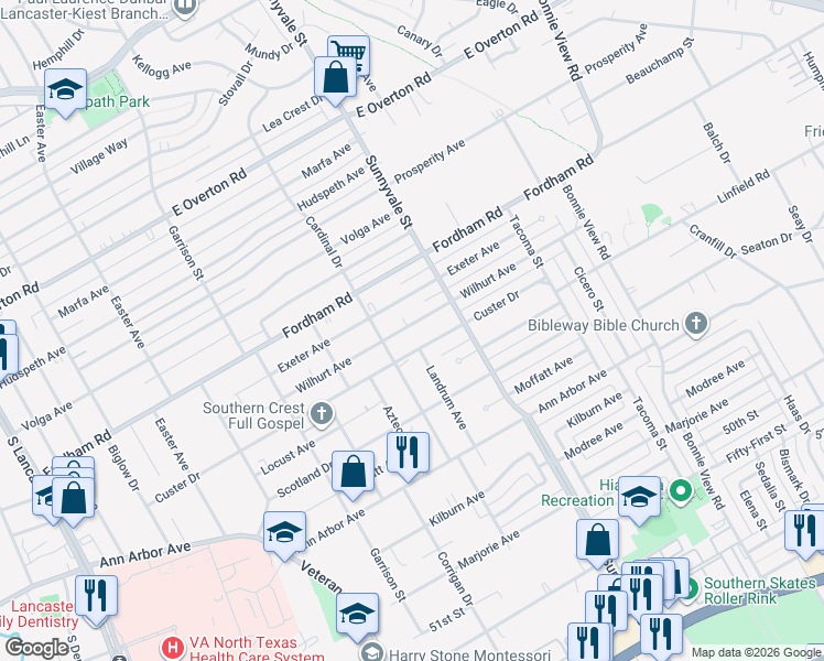 map of restaurants, bars, coffee shops, grocery stores, and more near 2626 Wilhurt Avenue in Dallas