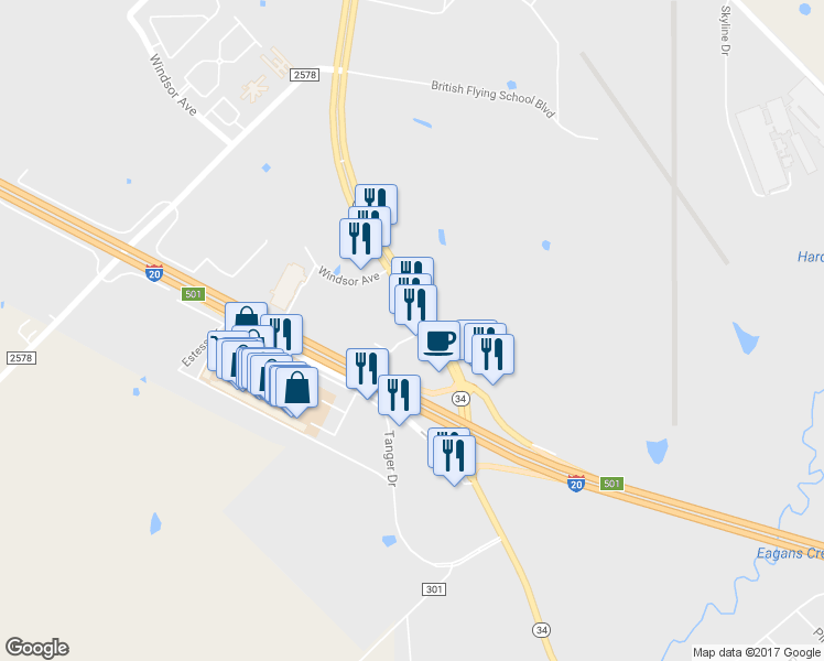 map of restaurants, bars, coffee shops, grocery stores, and more near 1610 Highway 34 in Terrell