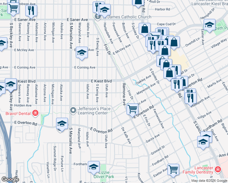 map of restaurants, bars, coffee shops, grocery stores, and more near 3239 Nebraska Avenue in Dallas