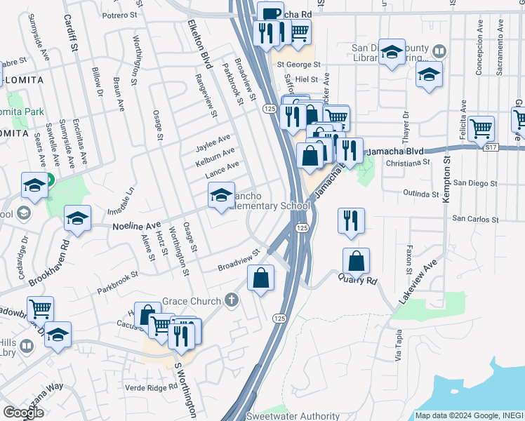 map of restaurants, bars, coffee shops, grocery stores, and more near 528 Parkbrook Street in Spring Valley