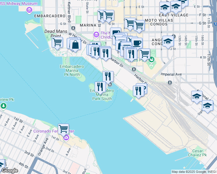 map of restaurants, bars, coffee shops, grocery stores, and more near in San Diego