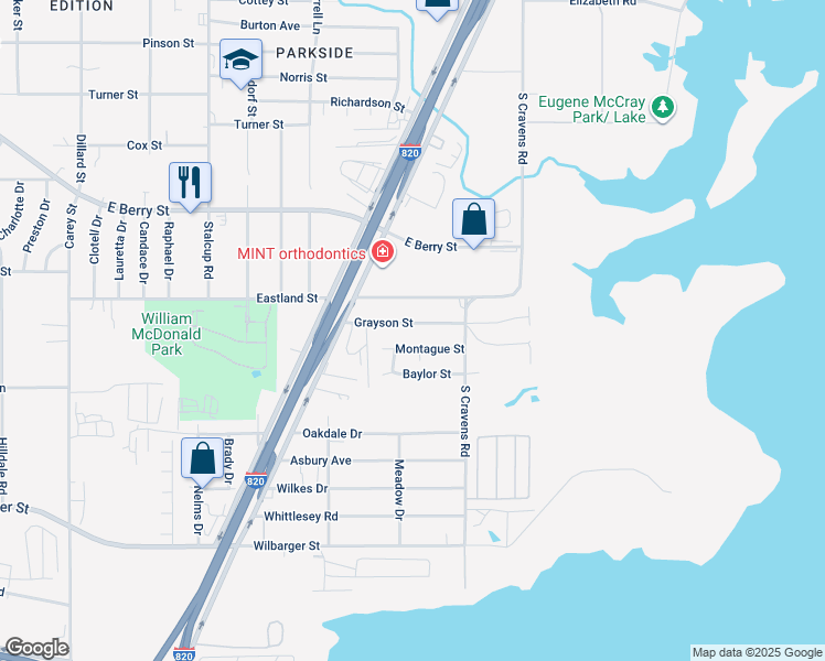 map of restaurants, bars, coffee shops, grocery stores, and more near 5825 Montague Street in Fort Worth