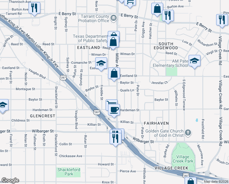 map of restaurants, bars, coffee shops, grocery stores, and more near in Fort Worth